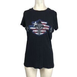 SLEDGE USA - WOMEN'S LARGE - Y2K BLACK SHORT SLEEVE CREW NECK SHIRT